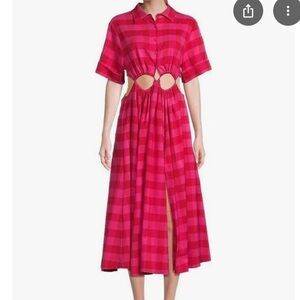 CULT GAIA Keegan Cutout Checked Twill Midi Shirt Dress